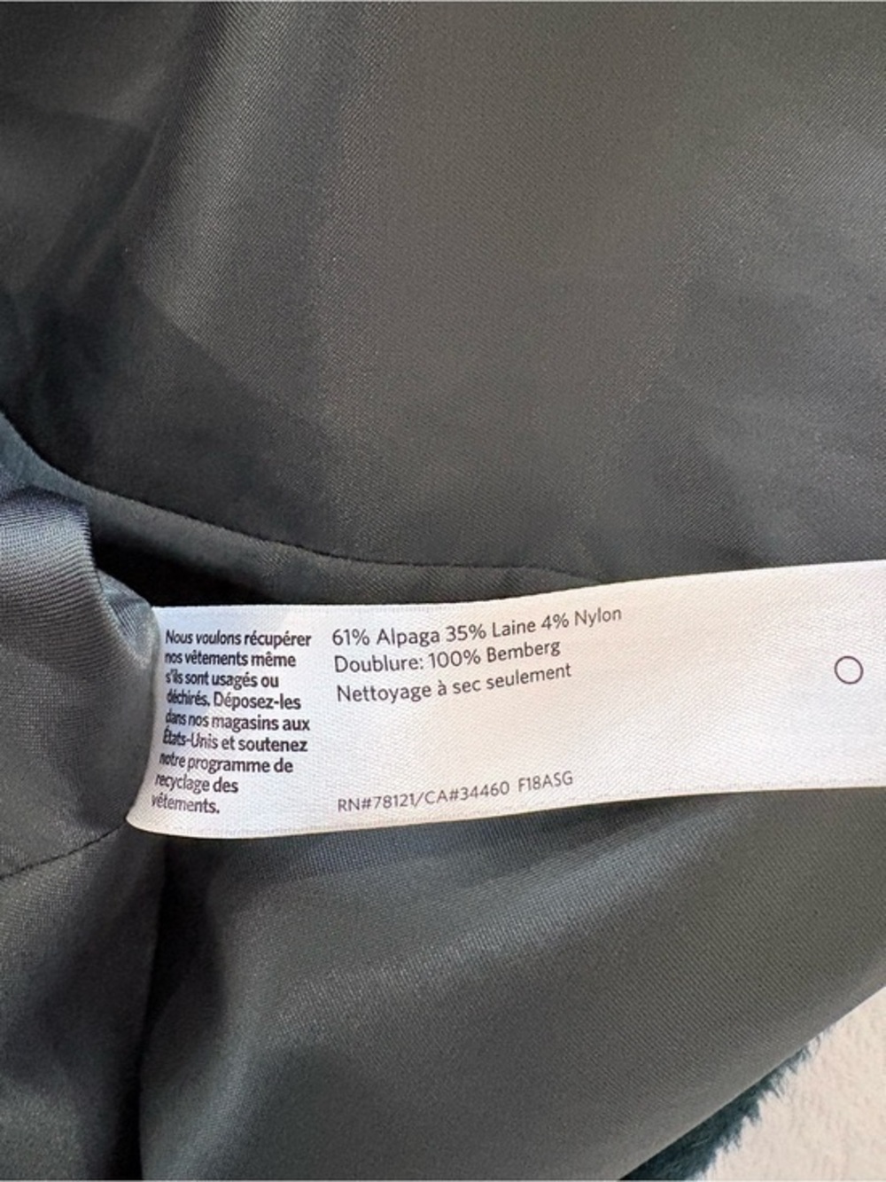 Eileen Fisher Alpaca Wool Blend Coat Deep Teal XL Made in Peru - Picture 7 of 9